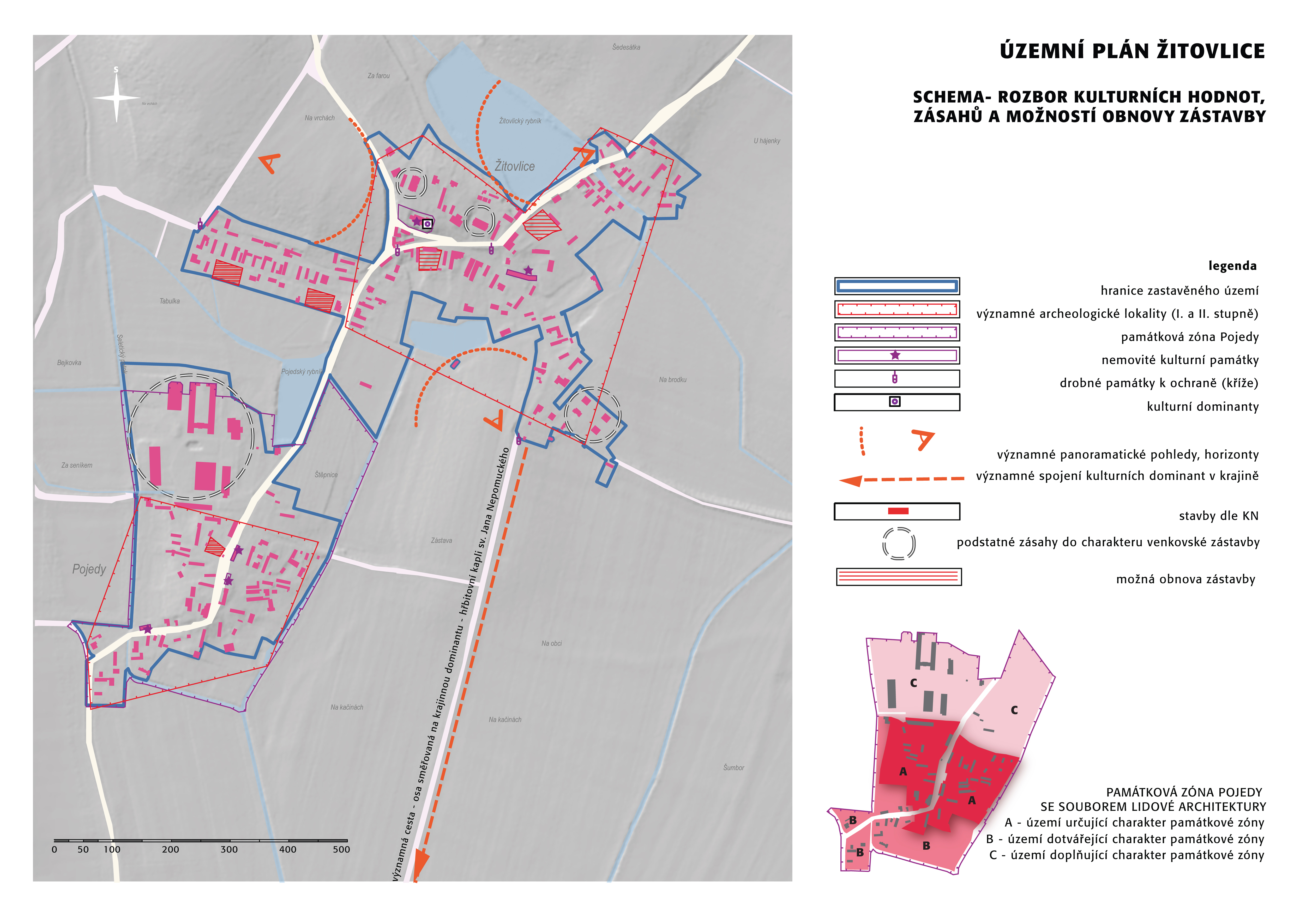 Schema - rozbor kulturních hodnot, zásahů a možností obnovy zástavby